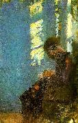 Anna Ancher interiorior med syennde kvinde, ca oil painting artist